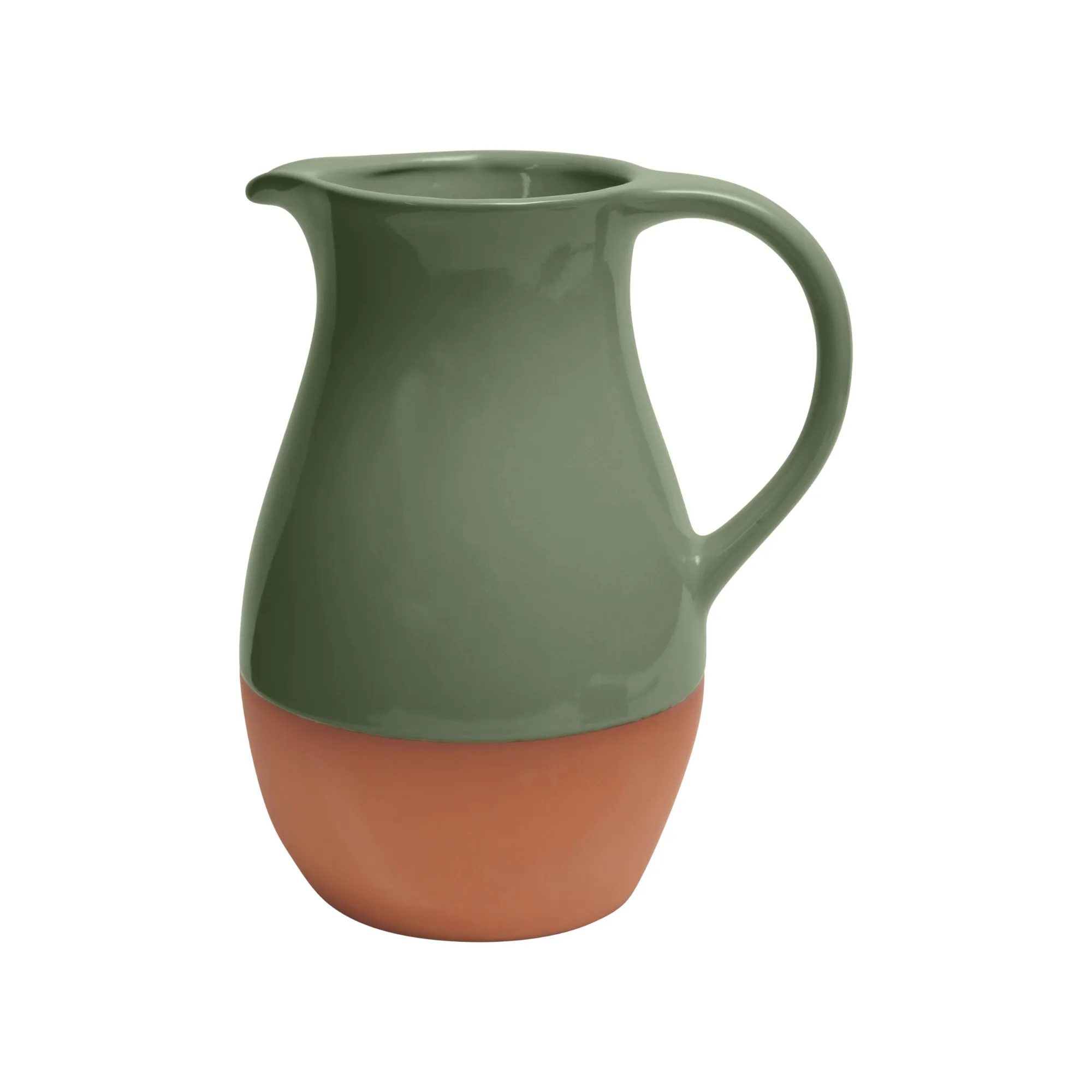 Sintra Glazed Terracotta Jug - Olive Green