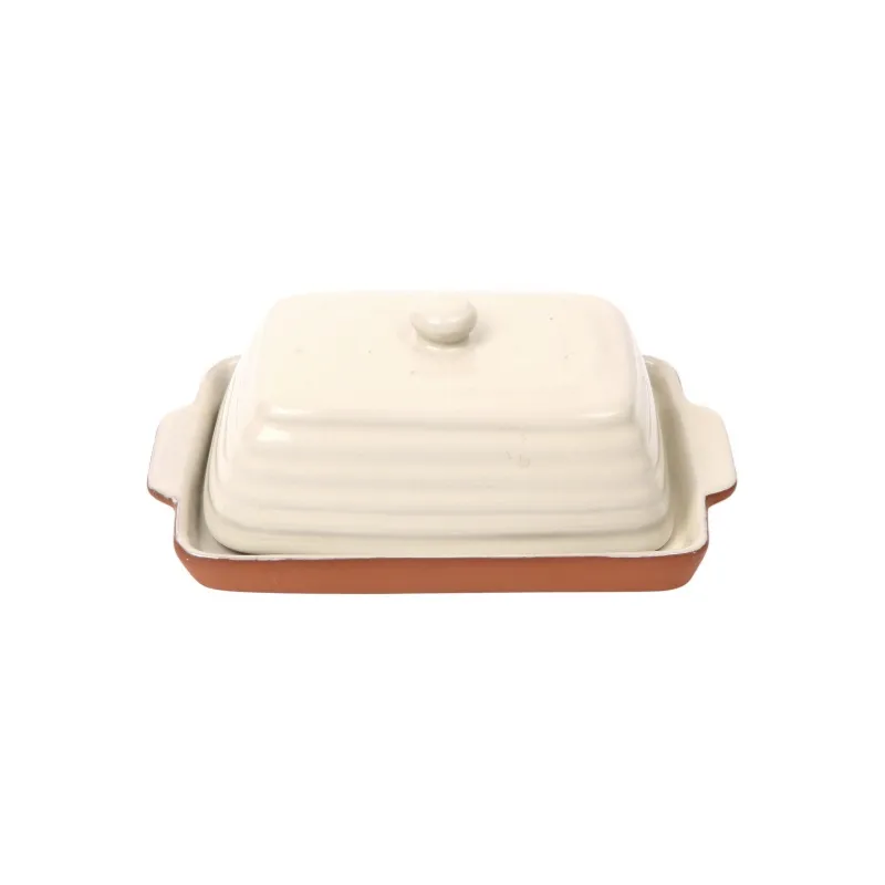 Porto Terracotta Ribbed Butter Dish - Stone