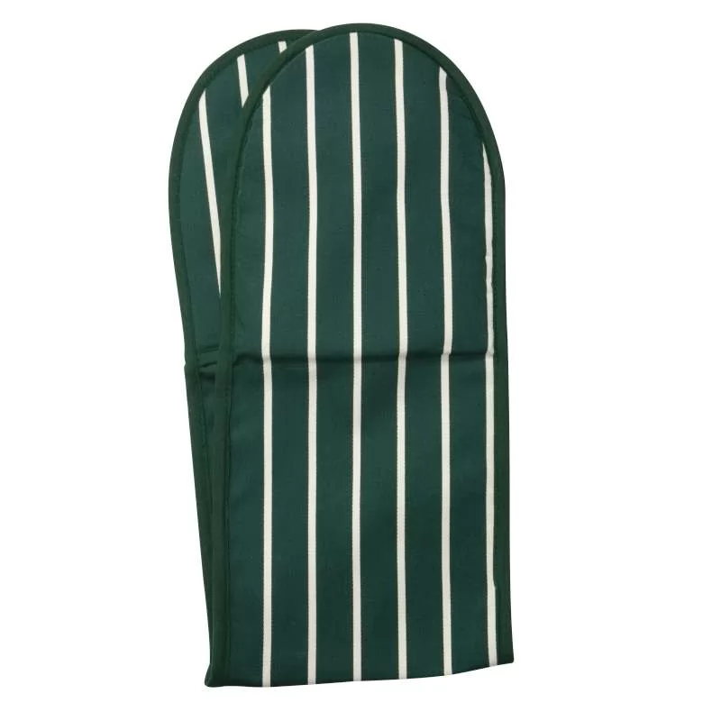 Rushbrookes Butchers Stripe Double Oven Gloves (Made in UK) - Racing Green