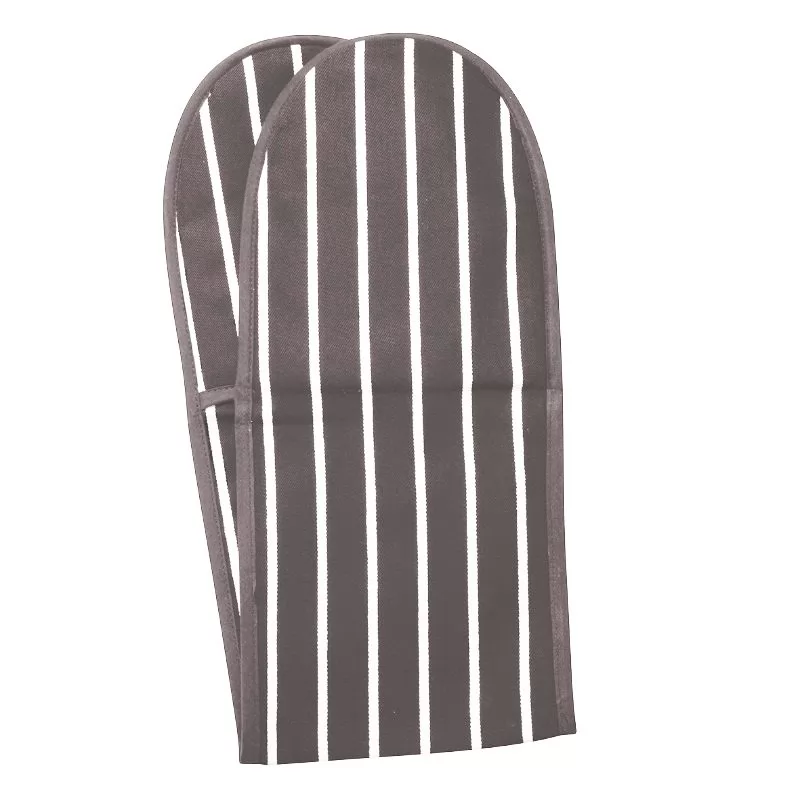 Rushbrookes Butchers Stripe Double Oven Gloves (Made in UK) - Slate Grey
